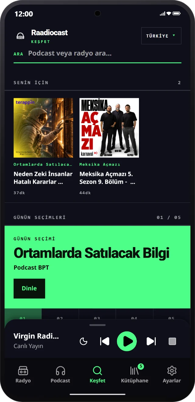Raadiocast keşfet ekranı